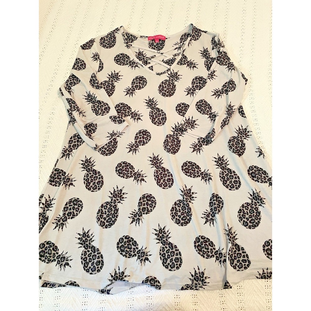 Simply southern xl x-large Tunic Blouse animal print pineapples gray‎ stretch